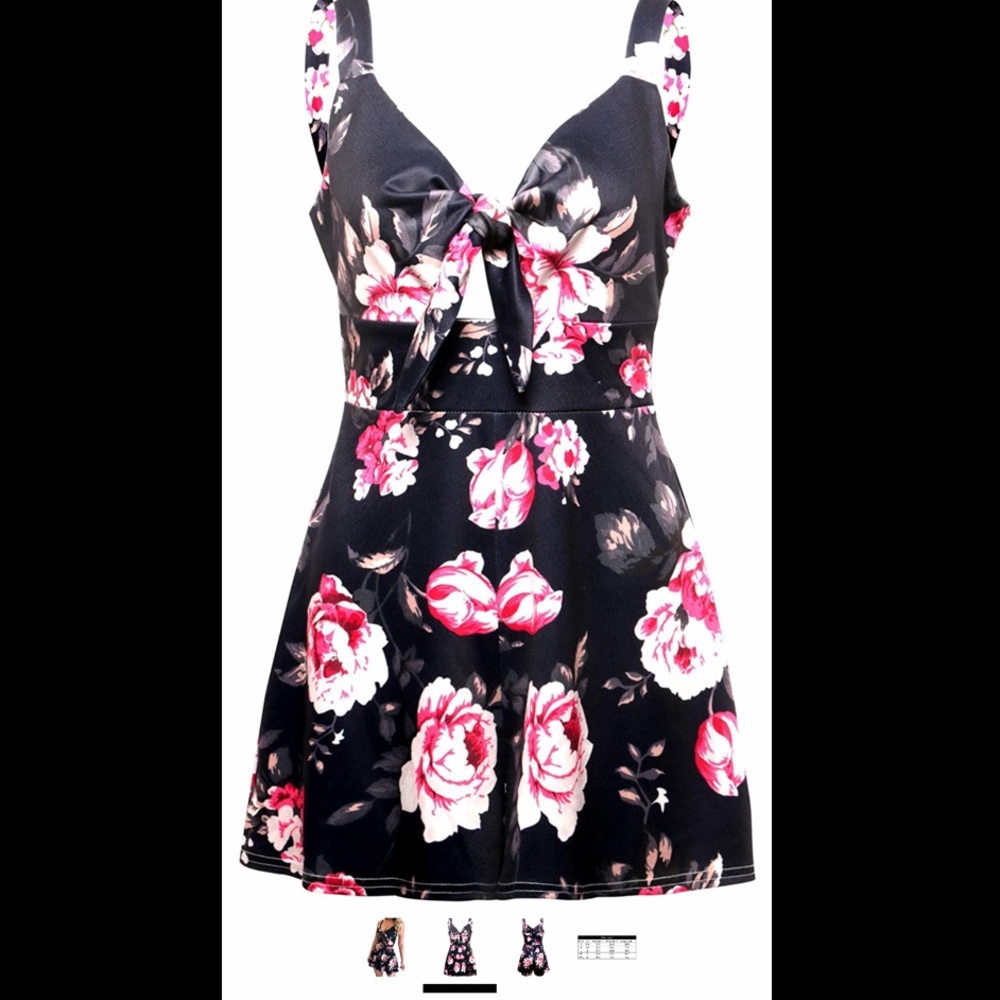 Navy blue Keyhole floral romper